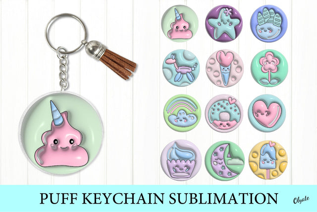 3D Puff Kawaii Keychain Sublimation. Round Keychain PNG Sublimation Olga Terlyanskaya 