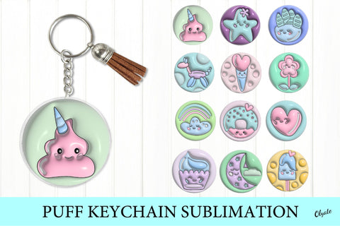3D Puff Kawaii Keychain Sublimation. Round Keychain PNG Sublimation Olga Terlyanskaya 