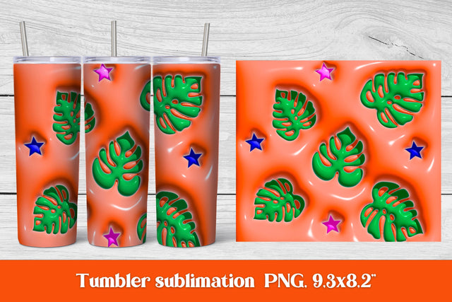 3d puff monstera sublimation tumbler | 3d tumbler wrap Sublimation Svetana Studio 