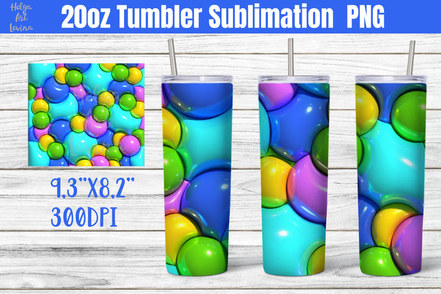 3D Puffy Bubbles Sublimation Tumbler | 20 OZ Skinny Tumbler Sublimation Helga Art 