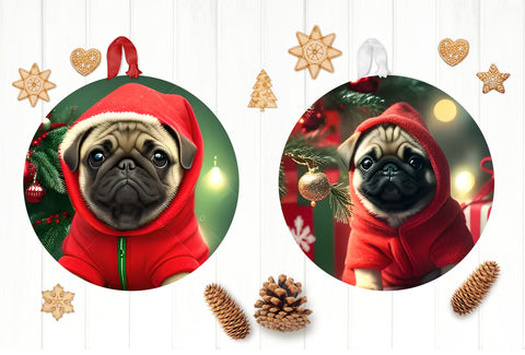 3D Pug Christmas Ornament Bundle. Dog Ornament PNG Sublimation Olga Terlyanskaya 