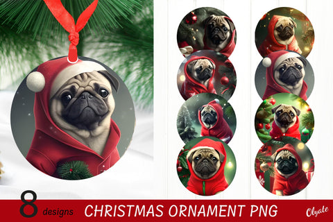 3D Pug Christmas Ornament Bundle. Dog Ornament PNG Sublimation Olga Terlyanskaya 