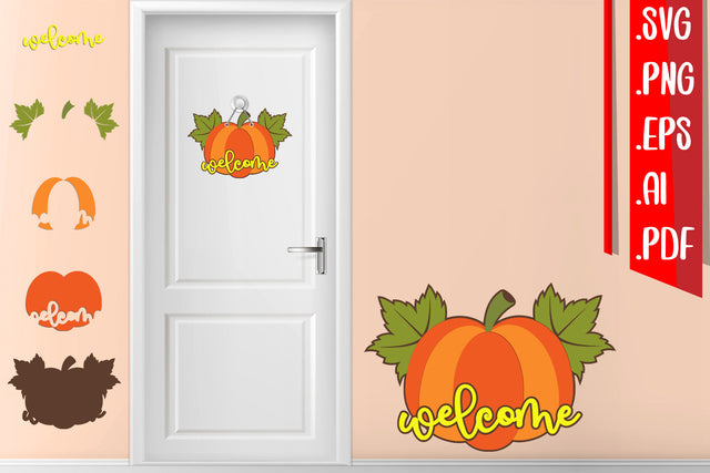 3D Pumkin Layered Door Sign - svg eps ai png pdf SVG zafrans studio 