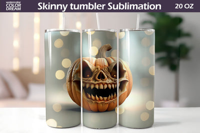 3D Pumpkin Faces Tumbler | Halloween Tumbler Sublimation Sublimation WatercolorColorDream 