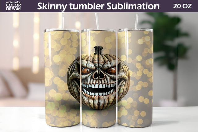 3D Pumpkin Faces Tumbler | Halloween Tumbler Wrap Sublimation WatercolorColorDream 