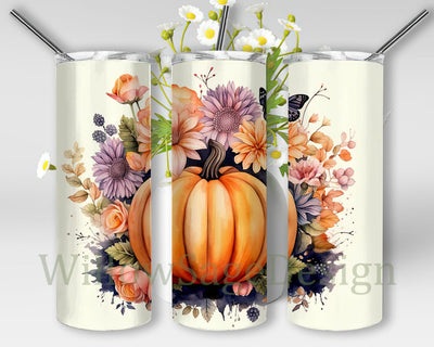 3D Pumpkin Flowers 20oz Skinny Tumbler Png, 3D Pumpkin Sublimation Designs Png, Christian Tumbler Png, 3D Pumpkins, Autumn, Halloween, Fall Tumbler, Autumn Flowers Sublimation WillowSageDesign 