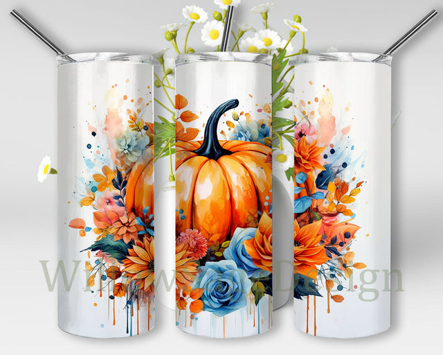 3D Pumpkin Flowers 20oz Skinny Tumbler Png, 3D Pumpkin Sublimation Designs Png, Christian Tumbler Png, 3D Pumpkins, Autumn, Halloween, Fall Tumbler, Autumn Flowers Sublimation WillowSageDesign 