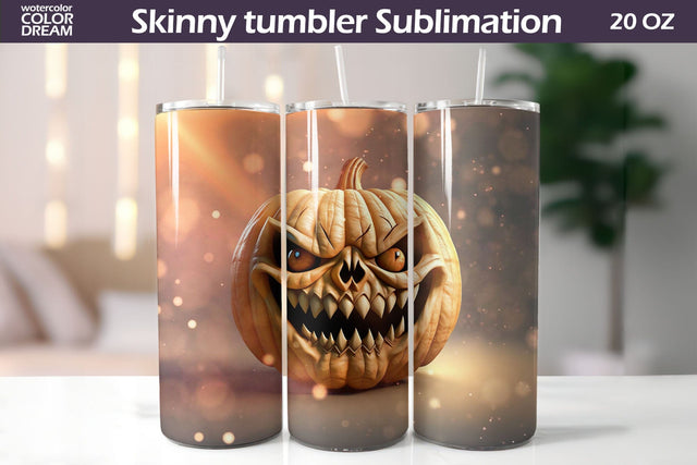 3D Pumpkin Halloween Tumbler Wrap | Halloween Tumbler Sublimation WatercolorColorDream 