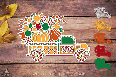 3d pumpkin truck svg | Fall harvest papercut SVG Olga Boat Design 