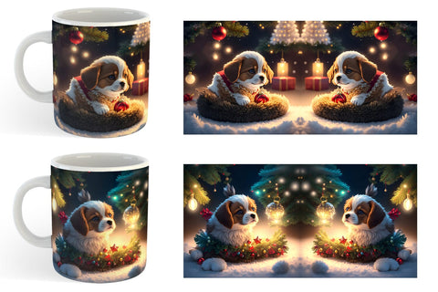 3D Puppy with Christmas snow Mug Wrap | Sublimation Coffee Cup Sublimation artnoy 