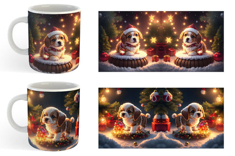 3D Puppy with Christmas snow Mug Wrap | Sublimation Coffee Cup Sublimation artnoy 