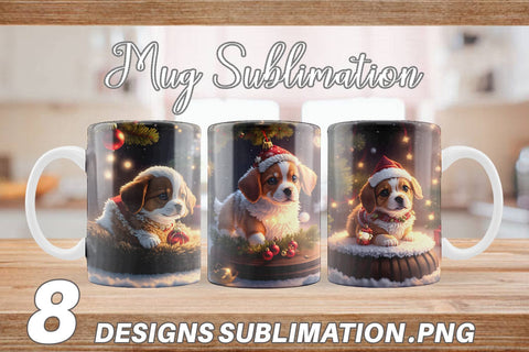 3D Puppy with Christmas snow Mug Wrap | Sublimation Coffee Cup Sublimation artnoy 