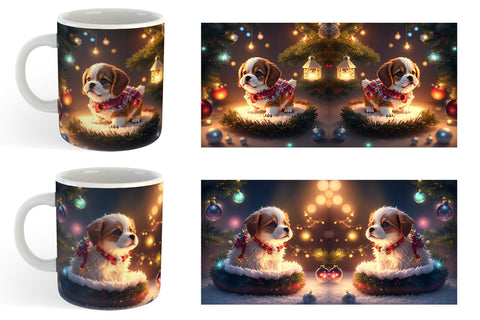 3D Puppy with Christmas snow Mug Wrap | Sublimation Coffee Cup Sublimation artnoy 