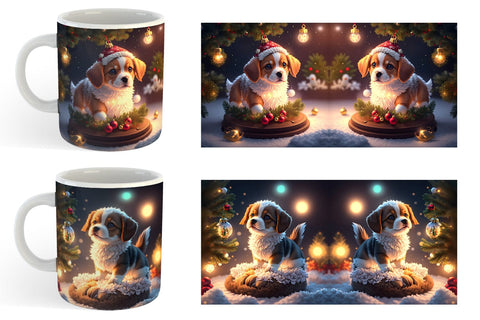 3D Puppy with Christmas snow Mug Wrap | Sublimation Coffee Cup Sublimation artnoy 