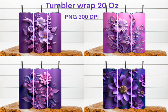 3d purple flower tumbler wrap | 3d flower illustration Sublimation Svetana Studio 