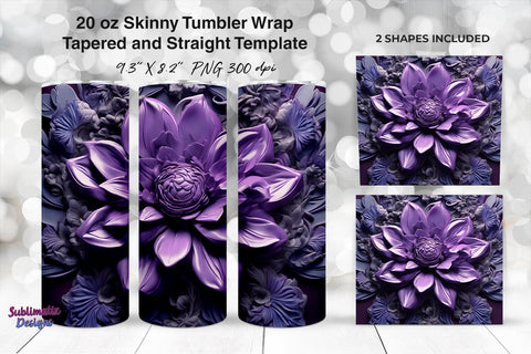 3D Purple Flowers Tumbler Wrap Bundle | 20 oz Skinny Tumbler Wrap Sublimation Designs Sublimation Sublimatiz Designs 