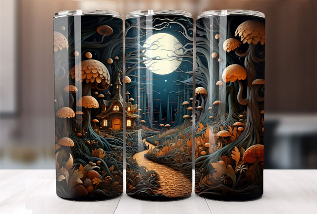 3D Quilled Fall Landscape at Night 20 oz Skinny Tumbler Sublimation Design Digital Download PNG Instant DIGITAL ONLY, Straight tumbler wrap. Sublimation Jenn Driscoll 
