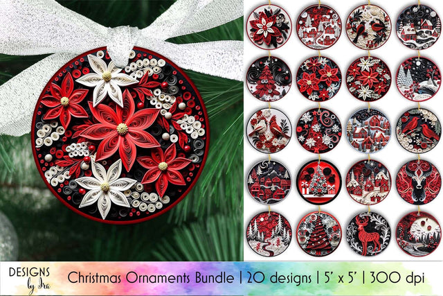3D Quilling Christmas Ornaments Bundle Sublimation Designs by Ira 