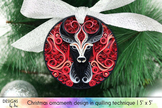 3D Quilling Christmas Reindeer Ornament Sublimation Designs by Ira 