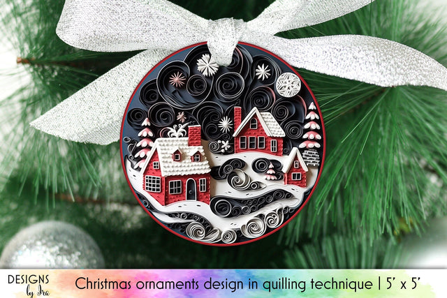 3D Quilling Christmas Village Ornament Design Sublimation Designs by Ira 