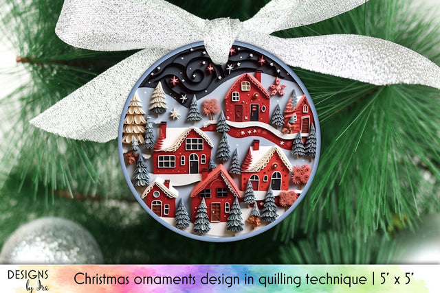 3D Quilling Christmas Village Ornament Design Sublimation Designs by Ira 