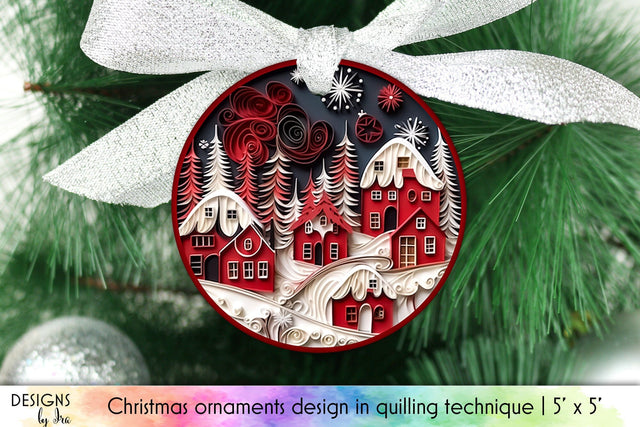 3D Quilling Christmas Village Ornament Design Sublimation Designs by Ira 