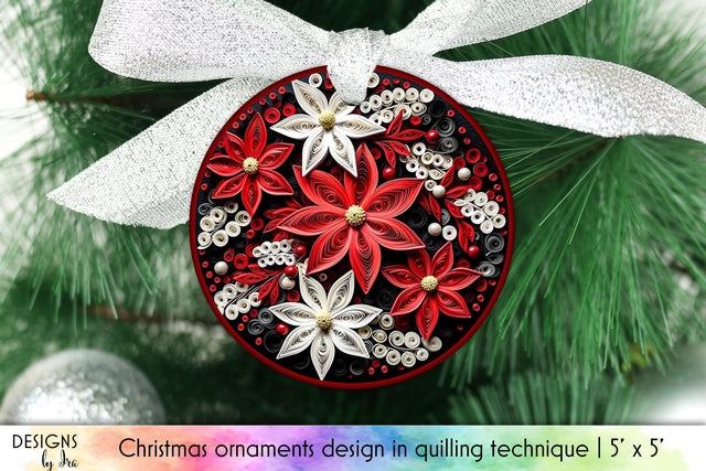 3D Quilling Poinsettia Flower Christmas Ornament Sublimation Designs by Ira 