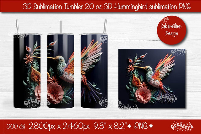 3d Quilling tumbler 3D Hummingbird 3D Flower Tumbler 20 Oz sublimation design Sublimation Createya Design 