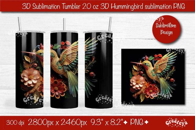 3d Quilling tumbler 3D Hummingbird 3D Flower Tumbler 20 Oz sublimation design Sublimation Createya Design 