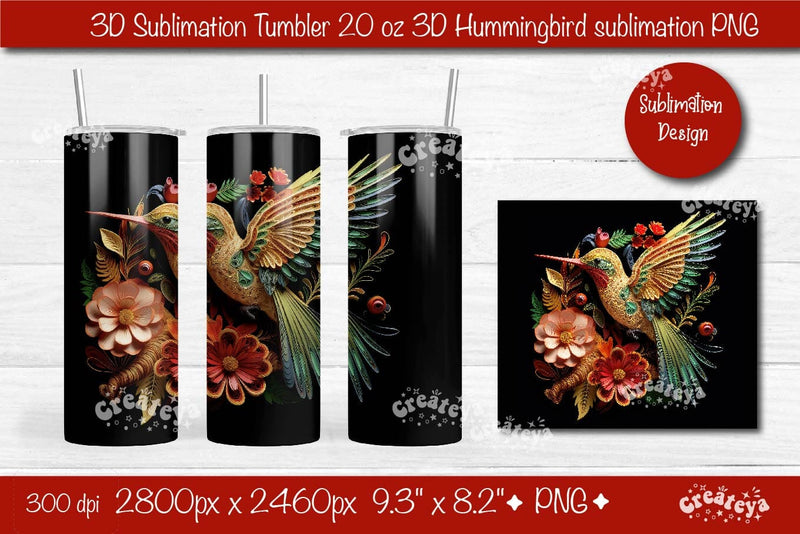 3d Quilling tumbler 3D Hummingbird 3D Flower Tumbler 20 Oz sublimation design Sublimation Createya Design 
