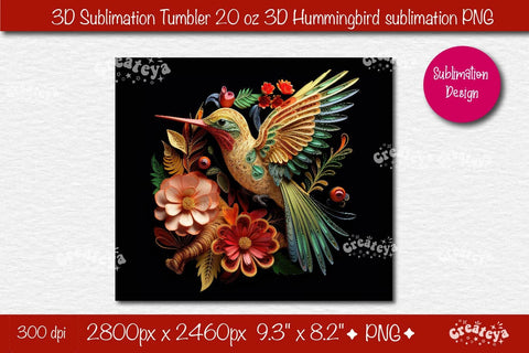 3d Quilling tumbler 3D Hummingbird 3D Flower Tumbler 20 Oz sublimation design Sublimation Createya Design 