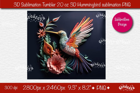3d Quilling tumbler 3D Hummingbird 3D Flower Tumbler 20 Oz sublimation design Sublimation Createya Design 