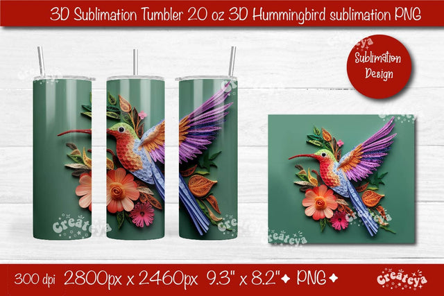 3d Quilling tumbler 3D Hummingbird 3D Flower Tumbler 20 Oz sublimation design Sublimation Createya Design 