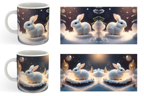 3D Rabbit Christmas snow Mug Wrap | Sublimation Coffee Cup Sublimation artnoy 