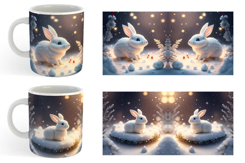 3D Rabbit Christmas snow Mug Wrap | Sublimation Coffee Cup Sublimation artnoy 