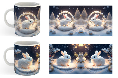 3D Rabbit Christmas snow Mug Wrap | Sublimation Coffee Cup Sublimation artnoy 