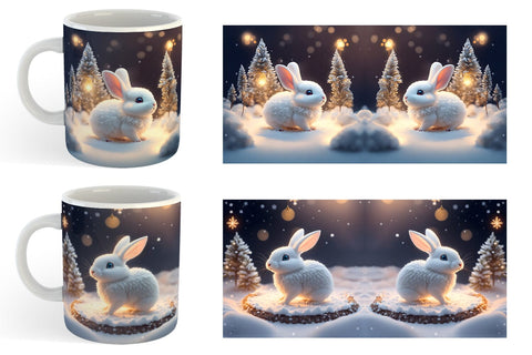3D Rabbit Christmas snow Mug Wrap | Sublimation Coffee Cup Sublimation artnoy 