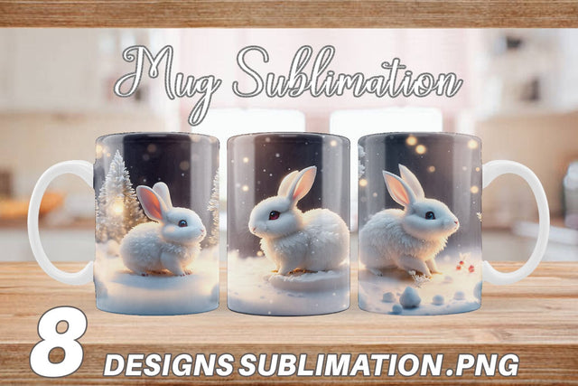 3D Rabbit Christmas snow Mug Wrap | Sublimation Coffee Cup Sublimation artnoy 