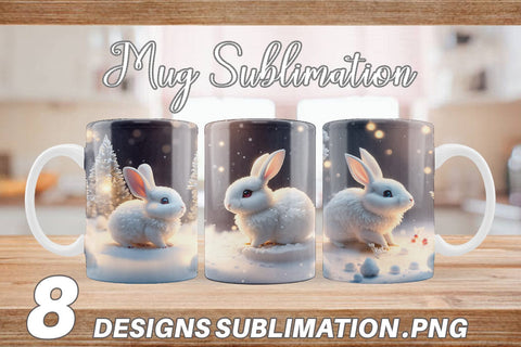 3D Rabbit Christmas snow Mug Wrap | Sublimation Coffee Cup Sublimation artnoy 