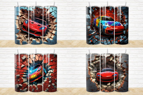 3D Race Car Cracked Hole Tumbler Bundle Sublimation Regulrcrative 