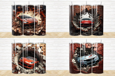 3D Race Car Cracked Hole Tumbler Bundle Sublimation Regulrcrative 