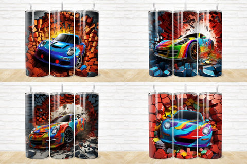 3D Race Car Cracked Hole Tumbler Bundle Sublimation Regulrcrative 