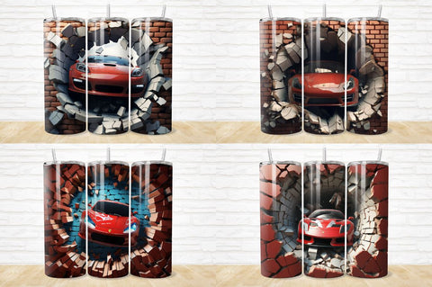 3D Race Car Cracked Hole Tumbler Bundle Sublimation Regulrcrative 