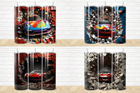 3D Race Car Cracked Hole Tumbler Bundle Sublimation Regulrcrative 