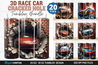 3D Race Car Cracked Hole Tumbler Bundle Sublimation Regulrcrative 