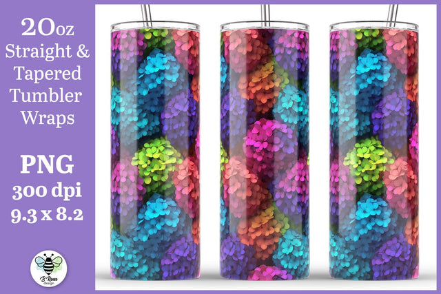 3D Rainbow Hydrangeas Wrap | 20oz Tumbler Sublimation PNG Sublimation B Renee Design 