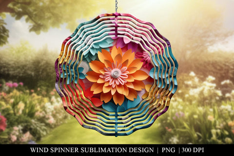 3d Rainbow Paper Flowers Wind Spinner Sublimation PNG Sublimation BijouBay 