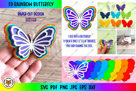 3D Rainbow Sunflower SVG , 3D Rainbow Butterfly SVG 3D Paper Digital Craftyfox 