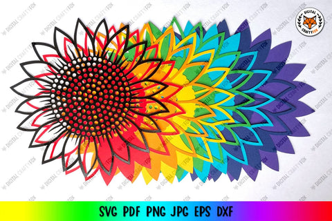 3D Rainbow Sunflower SVG , 3D Rainbow Butterfly SVG 3D Paper Digital Craftyfox 