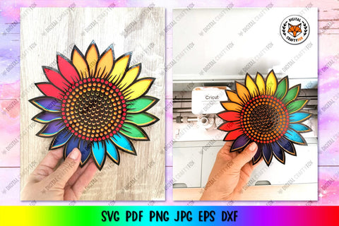 3D Rainbow Sunflower SVG , 3D Rainbow Butterfly SVG 3D Paper Digital Craftyfox 